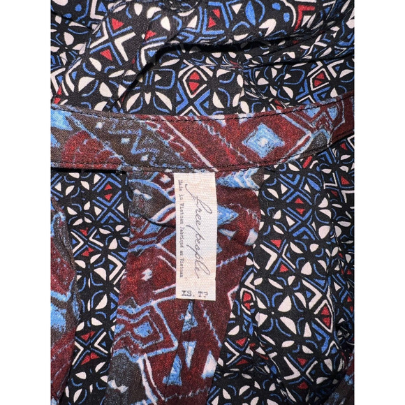 FREE PEOPLE Size XS Blue Burgundy Geo-Print Open Back SS Tunic Mini Dress BOHO - Picture 7 of 7